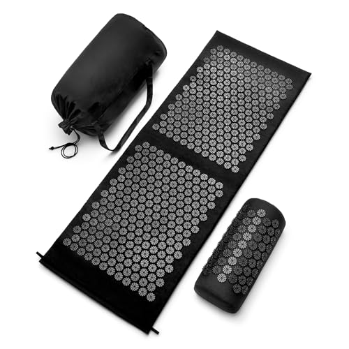 Sivan Acupressure Mat & Pillow Set for Back & Neck (XL, Black/Black) - color: Black/Black, size: XL
