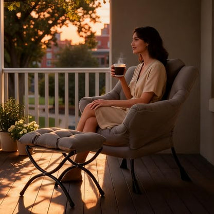 Tiita Lazy Chair with Ottoman, Comfy Reading Accent Chair, Khaki - color: Peach Skin Khaki