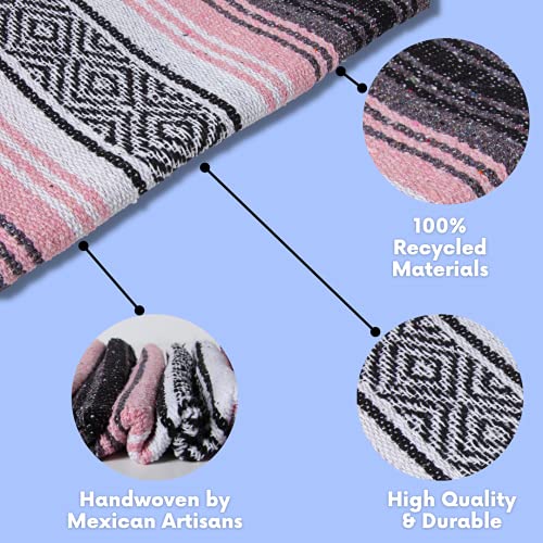El Paso Designs Mexican Yoga Blanket – Colorful Falsa Serape Throw for Yoga, Beach, Picnic, Saddle, or Home Décor – Soft Woven Boho Blanket (Pink and Gray) - color: Pink and Gray