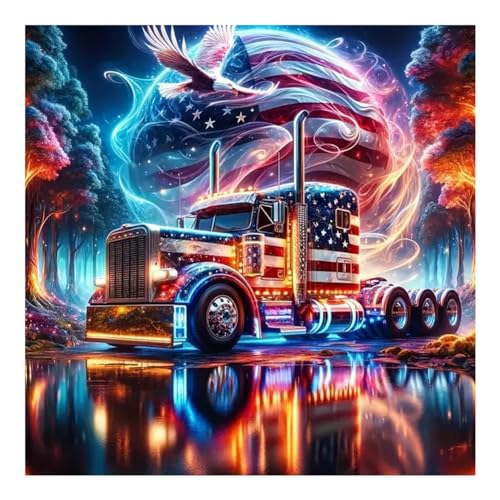 hill froeistung 5D Colorful Truck Diamond Art Painting Kits for Adults | Eagle Diamond Art for Beginners, DIY Full Drill Flag Diamond dots for Wall Decor 12 x 12 Inch - color: HF-A021