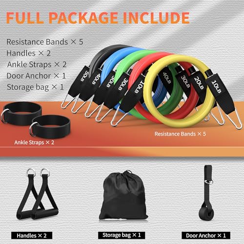 Resistance Bands Set with Handles, Exercise Bands for Working Out, Home Gym Workout Bands, Fitness Equipment for Men & Women Strength Training -fu