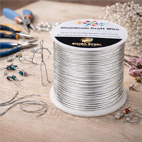 12 Gauge Aluminum Wire 100 Ft (Silver, 2mm), Metal Armature Wire for Sculpting, Aluminum Craft Material, Jewelry Making, Bendable for Crafts, Beading & Floral Design by Simba Steel - style: 12 Gauge x 100 FT