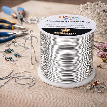 12 Gauge Aluminum Wire 100 Ft (Silver, 2mm), Metal Armature Wire for Sculpting, Aluminum Craft Material, Jewelry Making, Bendable for Crafts, Beading & Floral Design by Simba Steel - style: 12 Gauge x 100 FT