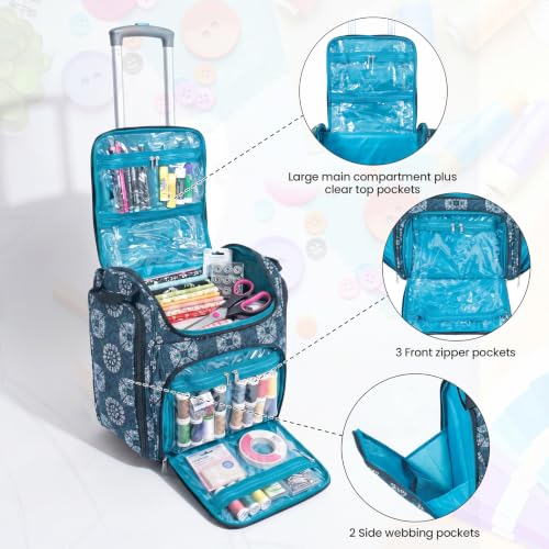 Handy Sandy Crafter’s Tote Bag Organizer, Storage Bag for Craft Supply, and Scrapbooking Carrier w/Handle and Wheels - color: Madrid Tile