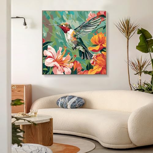 PRASIO Paint by Numbers Kit for Adults Beginner, Hummingbird Adult Paint by Number Kits on Canvas, DIY Acrylic Watercolor Oil Paint by Number for Adults for Home Decor Gift 16x16 Inch - color: XM-OP-Hummingbird-4040