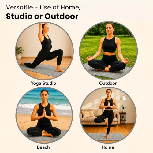 LFH Home Handmade Straw Yoga Mat For Exercise, Workout, Fitness - Perfect Heavy Quality Eco Friendly Natural Straw Reversible Yoga Mat for Men & Women - 72x24 Inch - color: Lt. Grey