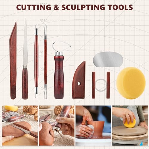 23PCS Clay Tools Sculpting, Ceramic & Pottery Modeling Tool, Ceramics Tools Set, Polymer Tools Kit, Air Dry Clay Tools for Carving, Molding, Pottery Wheel, Crafting Supplies, Pros, Beginners, Adults - color: Stained Wood-23PCS