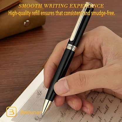 BEILUNER Luxury Gel Pen with 24K Gold Finish, Black Piano Lacquer, Luxury Grade Craftsmanship, Best Pen Gift Set for Men and Women, Professional, Executive, Office, Retractable Nice Pens - color: Piano Black and Gold Finish