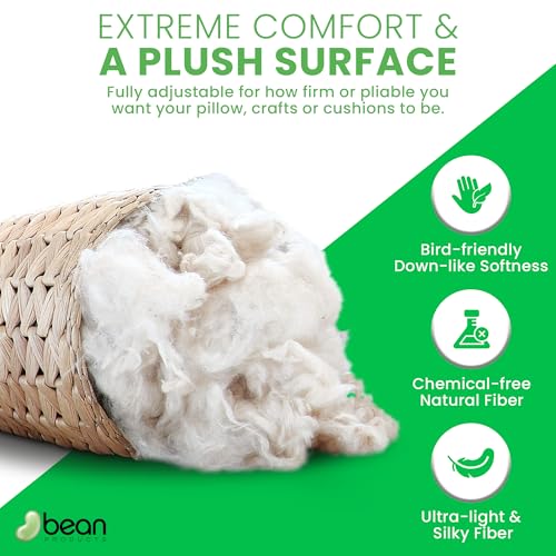 Bean Products Premium Kapok Fill | 1 lbs | 100% Organic Kapok Fiber | Chemical Free and Hypoallergenic | Perfect for Pillows, Pet Beds, Couches & More | Made in USA - size: 1 Pound (Pack of 1)