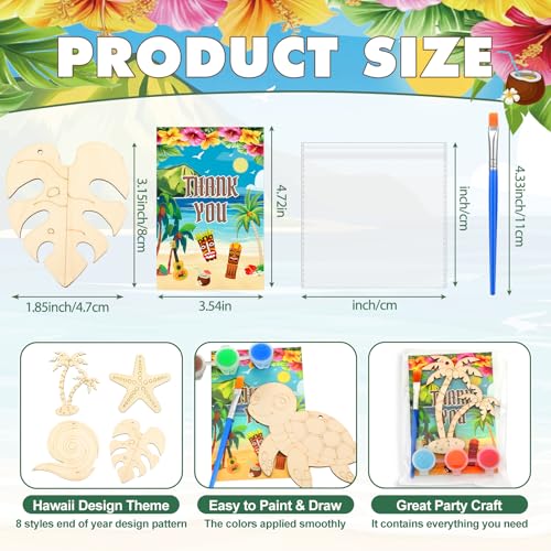 Saypacck 24 Pcs Hawaiian Party Favors Wooden Paint Craft Kits | Summer Tropical Party, Wooden DIY Painting Activity Sets with Organza Bags, Goodie Bag Fillers for Kids Guests - style: Hawaiian