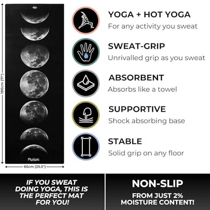 Plyopic All In One Yoga Mat | Luxury Sweat-Grip Mat/Towel Combo | Ideal for Yoga, Hot Yoga, Bikram, Pilates, Workout & Exercise | Eco-Friendly Natural Rubber - color: Moons
