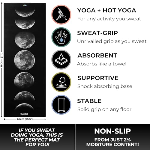 Plyopic All In One Yoga Mat | Luxury Sweat-Grip Mat/Towel Combo | Ideal for Yoga, Hot Yoga, Bikram, Pilates, Workout & Exercise | Eco-Friendly Natural Rubber - color: Moons