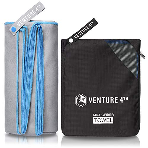 VENTURE 4TH Quick Dry Travel Towel, Ultra Soft Microfiber - 3 Sizes | Odor-resistant, absorbs 7x more than cotton. Fast-drying, skin-friendly microfiber. Includes tear-resistant carry bag. - color: Gray Blue, size: 40.00" x 21.00"