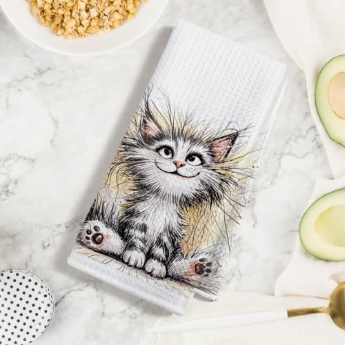 Jztco 4 Pcs Cute Cat Kitchen Towels, Funny Bird Cats Gifts Hand Tea Towel - color: Multi 1563