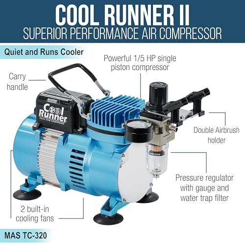 Master Airbrush Cool Runner II Airbrush Kit with Dual Fan Air Compressor, 8 Color Water-Based Face & Body Art Paint Set, Pro Gravity Airbrush & Washable Temporary Tattoo, How-to Guide