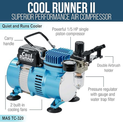 Master Airbrush Cool Runner II Airbrush Kit with Dual Fan Air Compressor, 8 Color Water-Based Face & Body Art Paint Set, Pro Gravity Airbrush & Washable Temporary Tattoo, How-to Guide