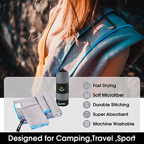 4Monster Camping Towels 3 Size at 1 Pack,Quick Dry Microfiber Towel,Beach Travel Towel Ultra Compact,Soft Gym Towel for Hiking Yoga Travel Sports Backpacking Trip and Pool - color: Grey