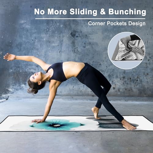 QiyI Hot Yoga Towel with Grip Dots, Non Slip, 70"x26", Blue White Flowers - color: Pebbles & Blue White Flowers, size: 70"x26"