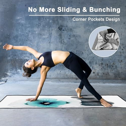 QiyI Hot Yoga Towel with Grip Dots, Non Slip, 70"x26", Blue White Flowers - color: Pebbles & Blue White Flowers, size: 70"x26"