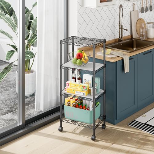 Golpart 4Tier Adjustable Storage Shelves Metal Wire Shelving Standing Shelf - color: Black, size: 4-tier-11.6"Dx17.6"Wx44.2"H