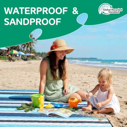 RYCHIC Waterproof Beach Blanket Picnic Mat Outdoor Rug Extra Large Sandproof Portable XL Big Towel Umbrella Folding Pop Tent Shelter Shade Canopy Ball Fan Bag Manta Playa Wedding Registry Must Have - color: Multi Blue