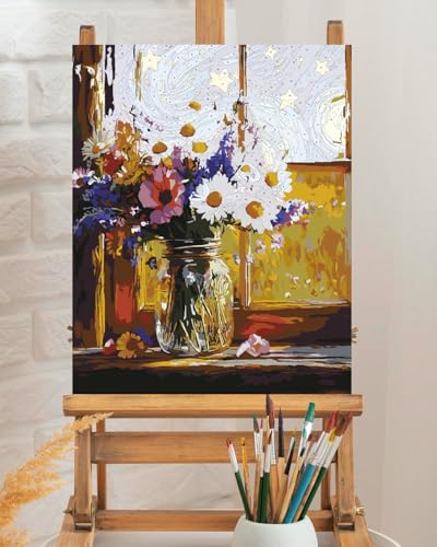 TOCARE Flowers Paint by Numbers Kit for Adults,Flower Bouquet on a Sunlit Windowsill Paint by Number Canvas Kit,Acrylic Adults' Paint-by-Number Kits Floral 16x20inch (Without Framed) - color: TC-OPC-149
