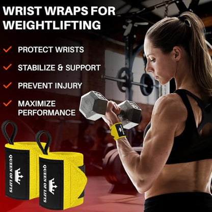 TECEUM Elastic Cotton Weightlifting Wrist Wraps with Thumb Loops, 1 Pair - color: Yellow, style: 12" – Queen of Lifts