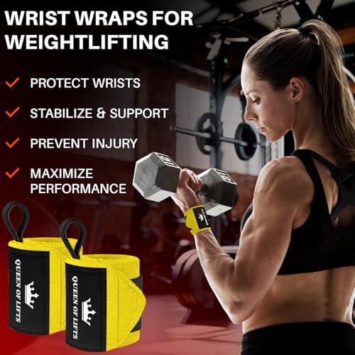 TECEUM Elastic Cotton Weightlifting Wrist Wraps with Thumb Loops, 1 Pair - color: Yellow, style: 12" – Queen of Lifts