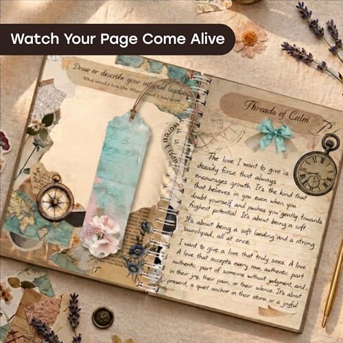 Unwynd Vintage Chapter Journal Scrapbook Starter Kit for Women Adult Teen | Junk Scrapbook Supplies - Washi Tape, Stickers, Paper, Bullet Art, DIY Journaling Scrapbooks Set - Calligraphy & Sumi Brushes