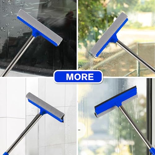 2 in 1 Window Squeegee,Car Window Cleaner Tool with 55" Long Stainless Steel Handle,Sponge Car Squeegee for Home,Gas Station,Glass,Shower,Outdoor High Window Cleaning