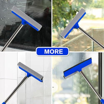 2 in 1 Window Squeegee,Car Window Cleaner Tool with 55" Long Stainless Steel Handle,Sponge Car Squeegee for Home,Gas Station,Glass,Shower,Outdoor High Window Cleaning