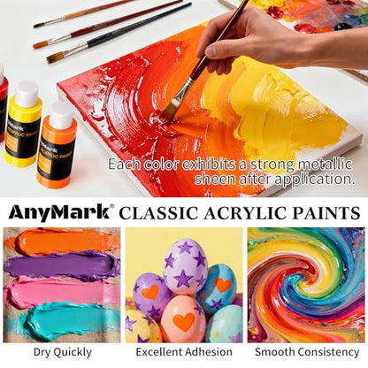 AnyMark Acrylic Paint, 36 Classic Colors Acrylic Paint Set with 12 Brushes | Art Kit Painting Supplies for Adults Canvas, Rock, Wood and Fabric, 2 fl oz/60ml Bottles - color: Classic