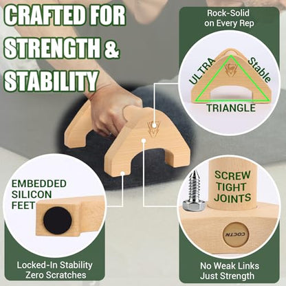 Wooden Push Up Bars, 2 PCS Parallettes with Embedded Non-slip Feet