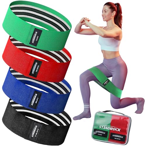 STANDROCK Fabric Resistance Bands for Working Out, 3 and 4 Levels Booty Bands Long Resistance Bands for Women and Men | Elastic Bands for Exercise Bands Resistance Workout Bands Resistance - color: Green,Red,Blue,Black(4pcs short)