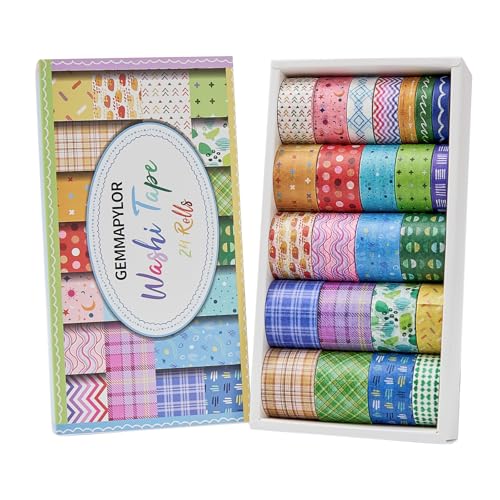 Grid Washi Tape Set 24 Rolls, Decorative Masking Tape for Junk Journal, Scrapbooking Supplies, DIY Crafting Supplies - style: Grid