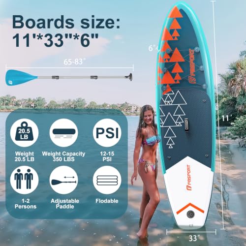 FBSPORT 11' Premium Stand Up Paddle Board, Yoga Board with SUP Accessories & Carry Bag | Wide Stance, Surf Control, Non-Slip Deck, Leash, Paddle and Pump for Youth & Adult - color: Dark Green