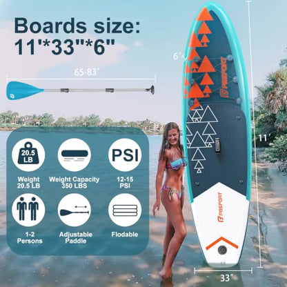 FBSPORT 11' Premium Stand Up Paddle Board, Yoga Board with SUP Accessories & Carry Bag | Wide Stance, Surf Control, Non-Slip Deck, Leash, Paddle and Pump for Youth & Adult - color: Dark Green