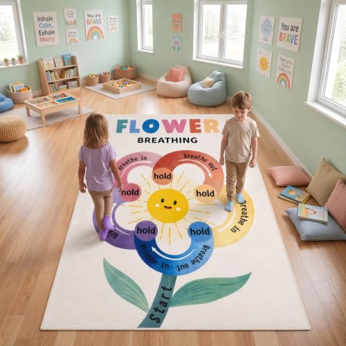 6 x 9 ft Flower Calming Corner Rug, Breathing Exercise Mat - color: Rainbow, size: 6' x 9', style: Sun