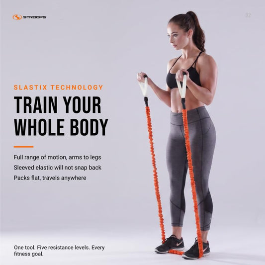 Stroops Slastix Toner Resistance Bands with Handles | Safe Sleeve Exercise Bands for Strength Training, Full Body Workouts, and Home Gym Fitness - color: Orange, size: Very Heavy Resistance - 30 lbs.