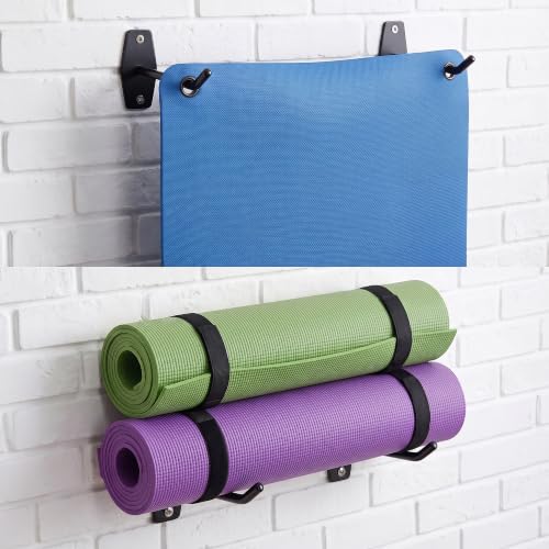 Yoga Mat Wall Mount Holder & Straps for Eyelet Workout Mat Hanging Storage
