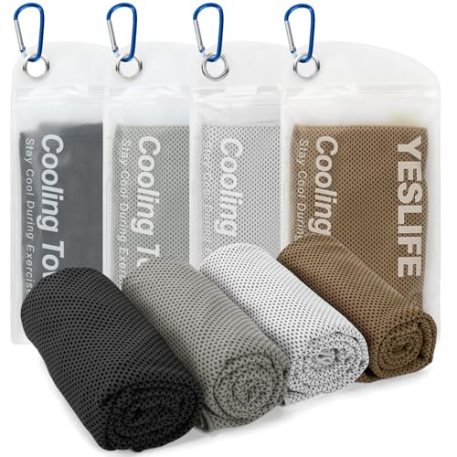 YESLIFE 4-Pack Cooling Towels (40"x 12"), Cooling Neck Wraps, Ice Towel - color: Black, Light Grey, Brown, Dark Grey