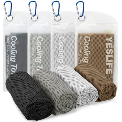 YESLIFE 4-Pack Cooling Towels (40"x 12"), Cooling Neck Wraps, Ice Towel - color: Black, Light Grey, Brown, Dark Grey