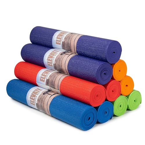 Elevate Bulk Extra Long Yoga Mats, 10 Pack, 72x24in | Bulk Non Slip Exercise Mats for Workout, Stretching, Fitness - Wholesale Non Toxic Gym Mats for Home, Schools and Studios - color: Assorted