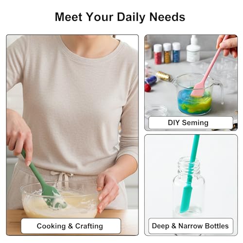 5Pcs Silicone Spatula Set, Long Dual-end Silicone Spatula with Stirring Spoon, Thin Beauty Makeup Spatulas, Multi-Size Spatulas for Kitchen, Baking, Crafts, and Narrow Bottles