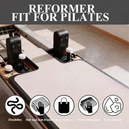 QCWN Non-Slip Pilates Reformer Mat Cover, 39" x 24" Pilates Machine Towel with Headrest Cutout, 0.8mm Sweat-Wicking Micro-Suede Foldable Mat for Female Pilates Enthusiast Exercise Matfor Pilate Training Yoga - color: Beige