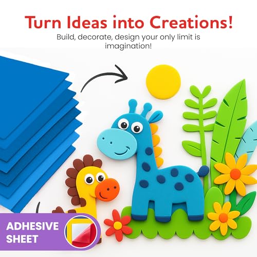 Self-Adhesive EVA Foam Sheets for Crafts – 2mm Thickness 8 Blue Sheets, 6 x 9 Inch, Peel & Stick Foam Paper for DIY, Scrapbooking & Kids’ Art. - color: Blue - 8 Pack