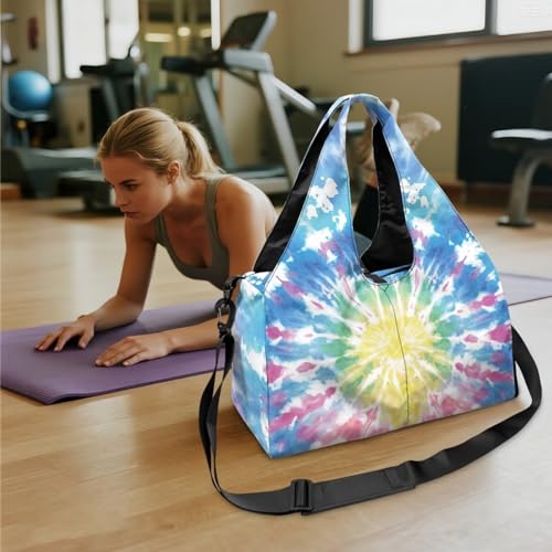 Yoga Mat Bag for Men Women Canvas Yoga Mat Carrier Take In Out Mat Easily for Beach Swim Bags Pool Sports Gym - color: Blue Tie-Dye
