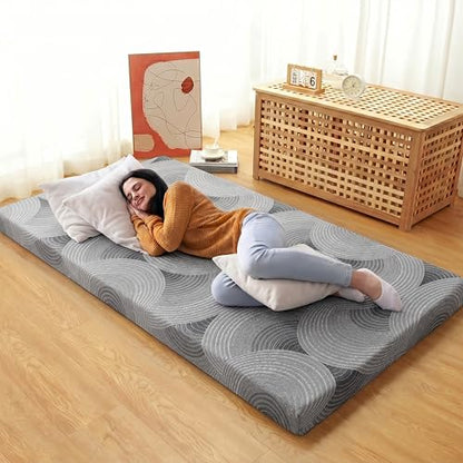Japanese Floor Mattress,3.5" Thicken Futon Mattress Tatami Mat Twin | with Non-Slip Bottom,Removable Washable Cover,Foldable Mattress Tatami Mat Sleeping Pad,Grey Geometric,(80‘’x36‘’) - color: Ma1-grey Geometric, size: Twin (80" X 36")
