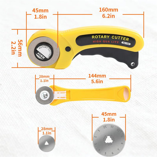 Rotary Cutter for Fabric, 45mm and 28mm Cutters Kit with Extra 10 Blades | Ergonomic Rolling Cutter with Safety Lock, Suitable for Leather, Crafting, Sewing, and Quilting Fabric - color: Yellow