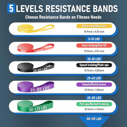 5-Level Resistance Bands for Working Out,5-125 LBS Pull Up Assistance Bands